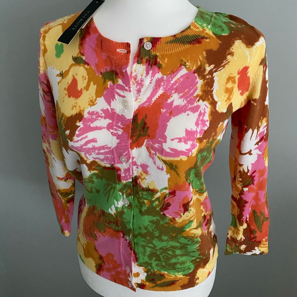 Talbots 3/4 Sleeve, Floral Print Cardigan